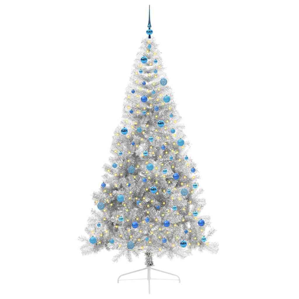 Künstlicher vorbeleuchteter Weihnachtsbaum Silber 240 cm