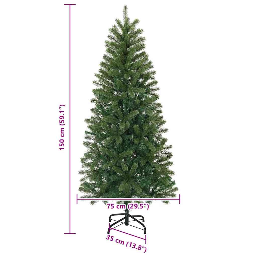 Albero di Natale artificiale, verde, 150 cm, PVC, PE e acciaio