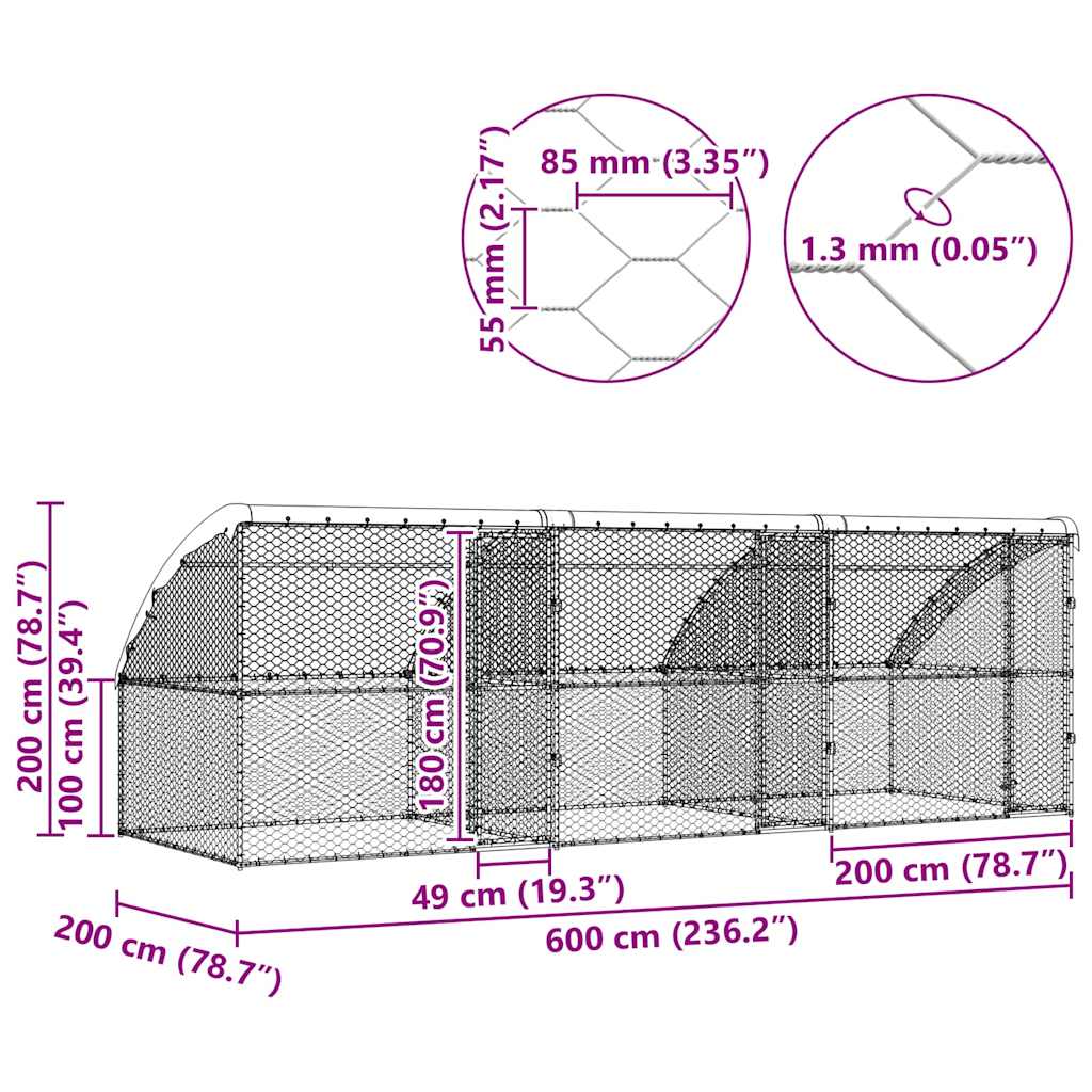 Hundekäfig mit Speicher 3 pcs Silber 6 x 2 x 2 m Stahl