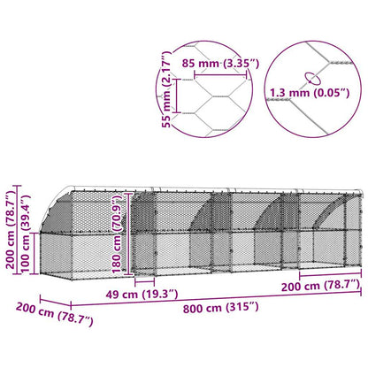 Hundekäfig mit Speicher 4 pcs Silber 8 x 2 x 2 m Stahl