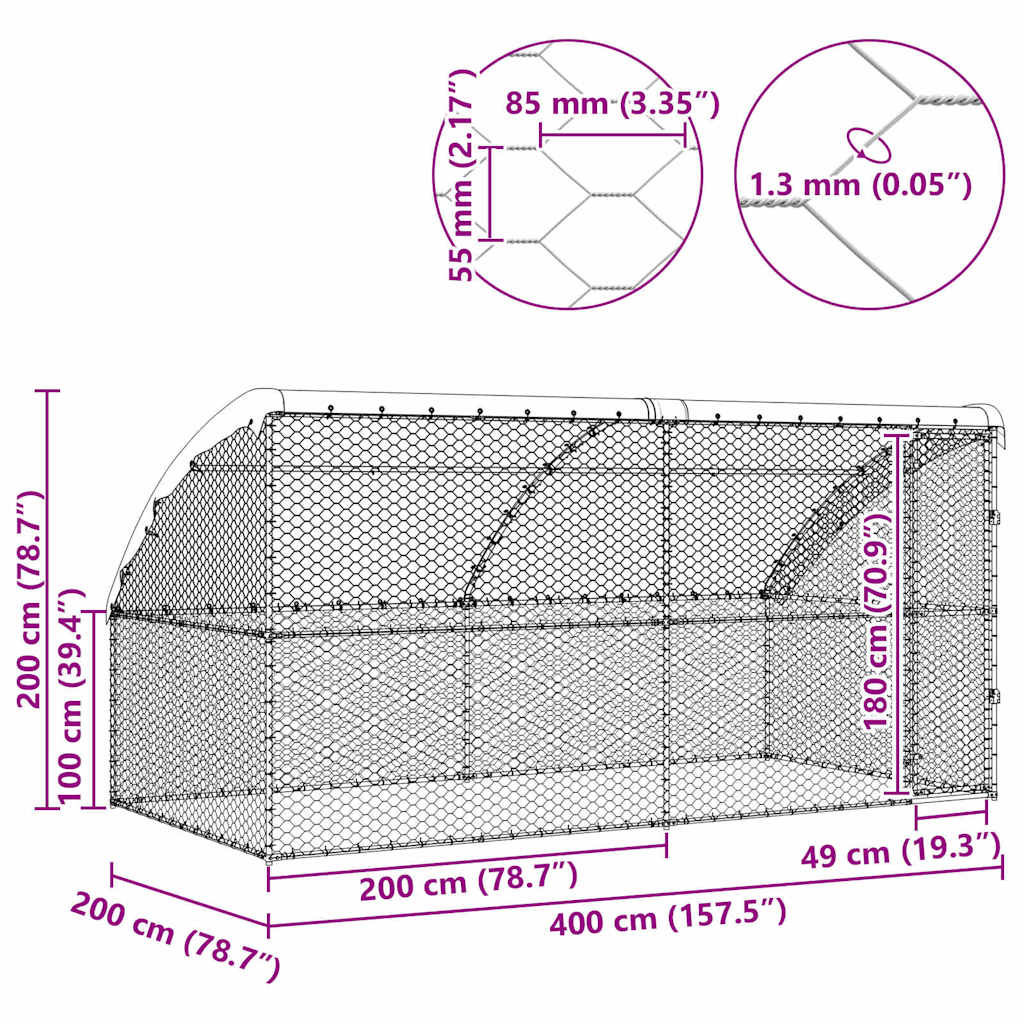 Hundekäfig mit Speicher 2 pcs Silber 4 x 2 x 2 m Stahl