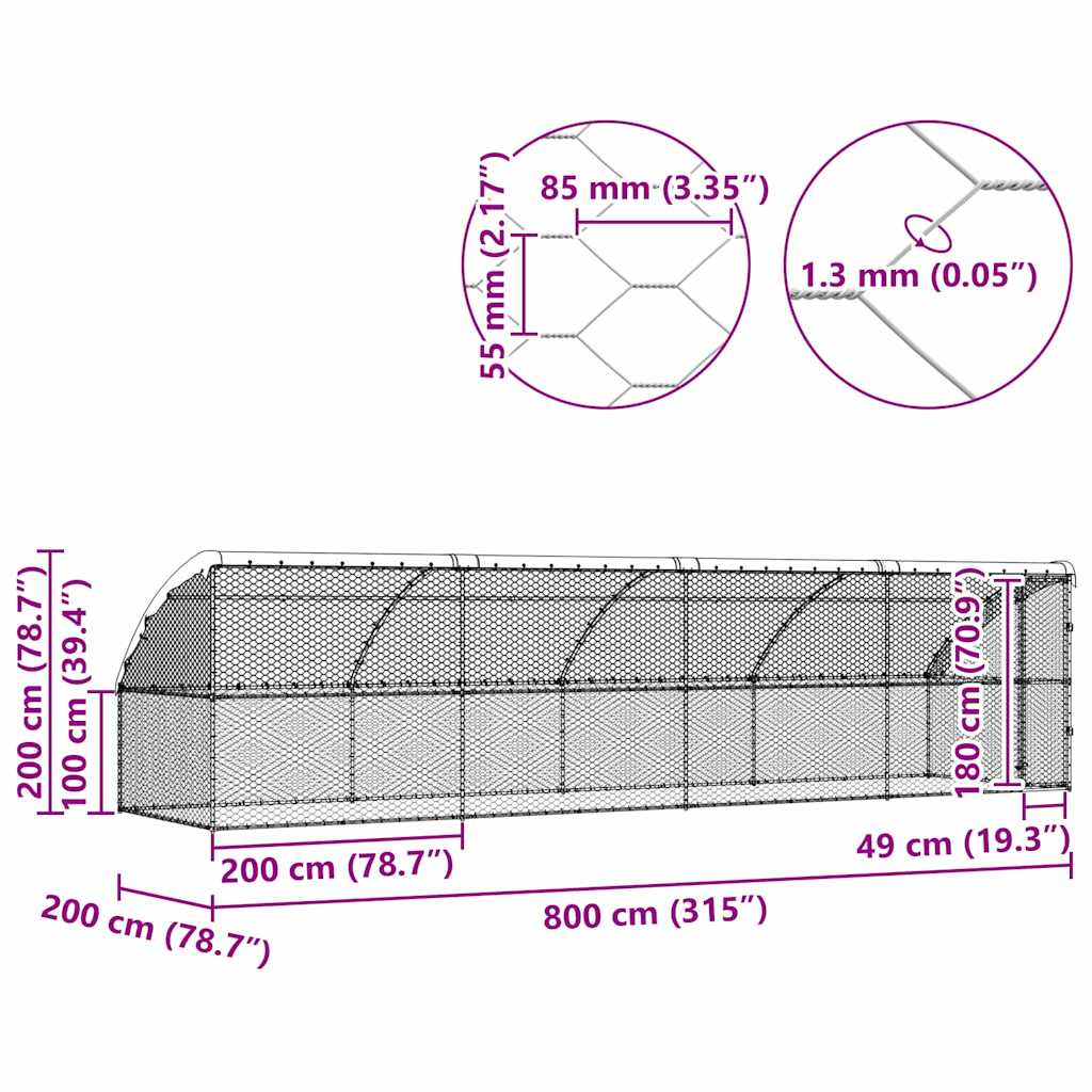 Hundekäfig mit Speicher 4 pcs Silber 8 x 2 x 2 m Stahl