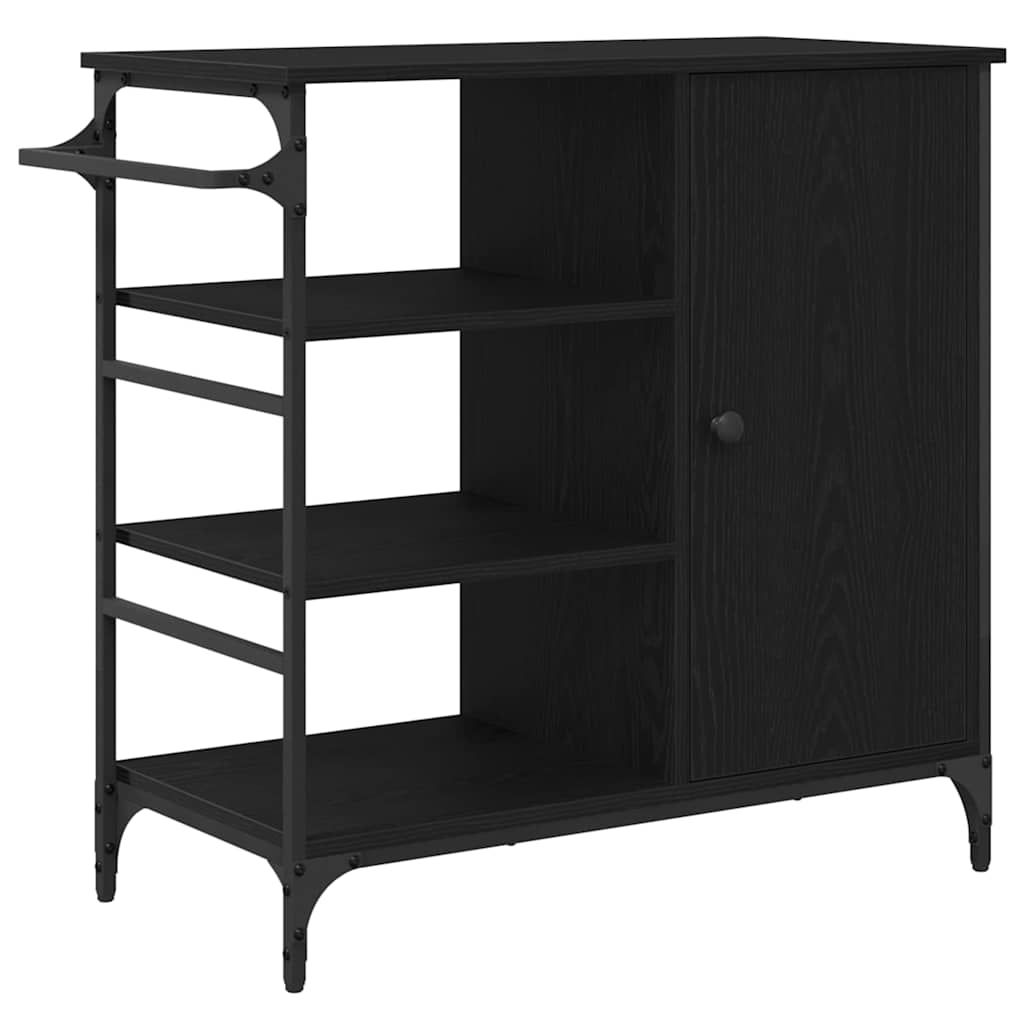 Küchentrolley Schwarz Eichen-Optik 87,5 x 39 x 84,5 cm