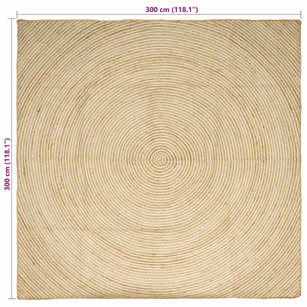 Teppich Natürlich und Weiß 300 x 300 cm Jute