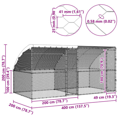 Hühnerkäfig 2 pcs Silber 400 x 200 x 200 cm Stahl und PE