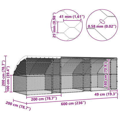 Hühnerkäfig 3 pcs Silber 600 x 200 x 200 cm Stahl und PE