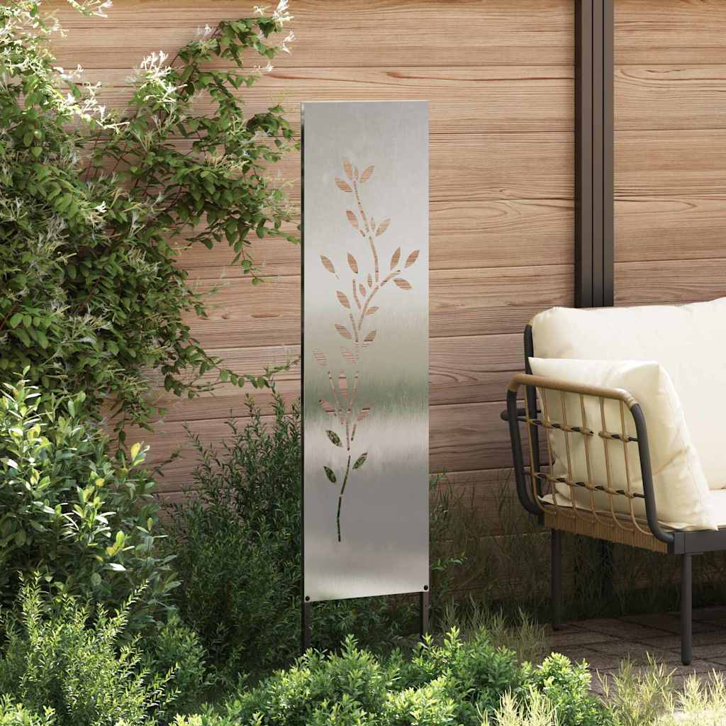 Garten Sichtschutz-Leinwand Floral Silber 32 x 140 cm Edelstahl