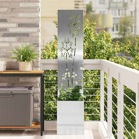Garten Sichtschutz-Leinwand Floral Silber 32 x 140 cm Edelstahl