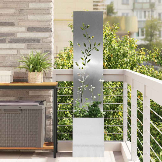 Garten Sichtschutz-Leinwand Floral Silber 32 x 140 cm Edelstahl