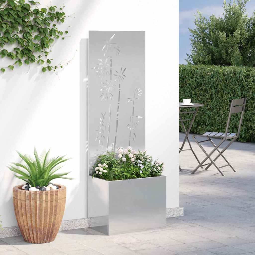 Garten Sichtschutz-Leinwand Floral Silber 50 x 140 cm Edelstahl
