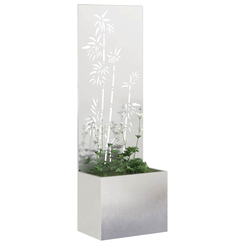 Garten Sichtschutz-Leinwand Floral Silber 50 x 140 cm Edelstahl