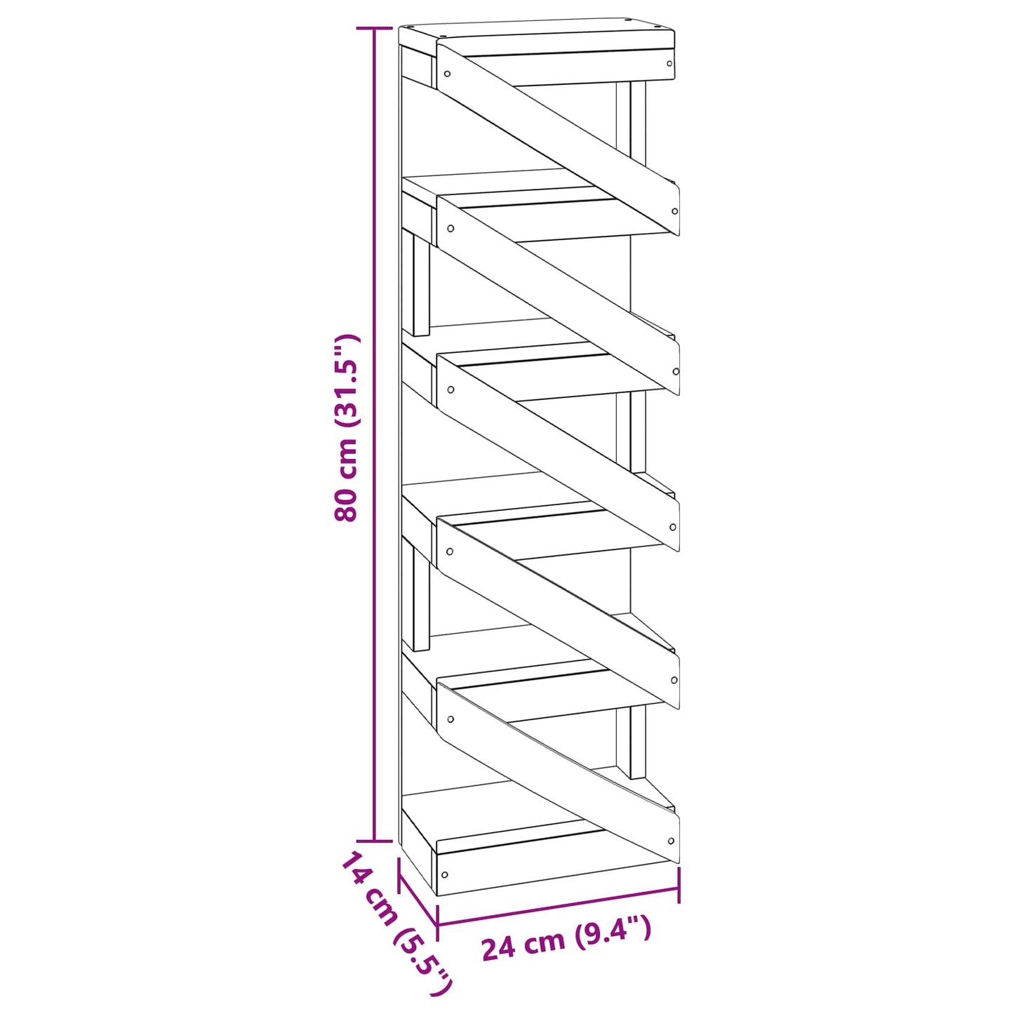 Regal Braun 24 x 14 x 80 cm Massives Mahagoni Holz