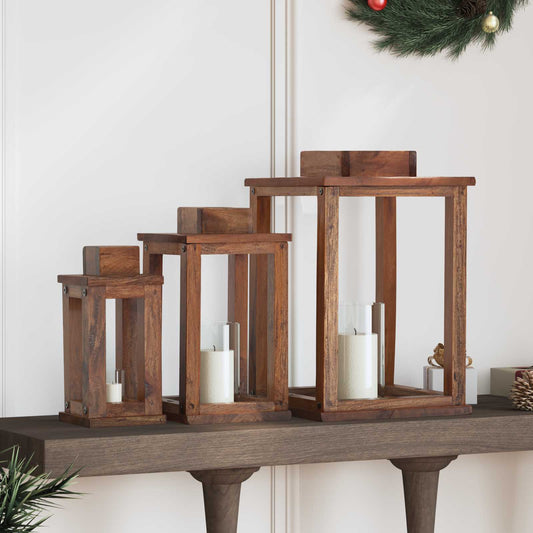 Laterne 3 pcs Natur Mahagoni Holz
