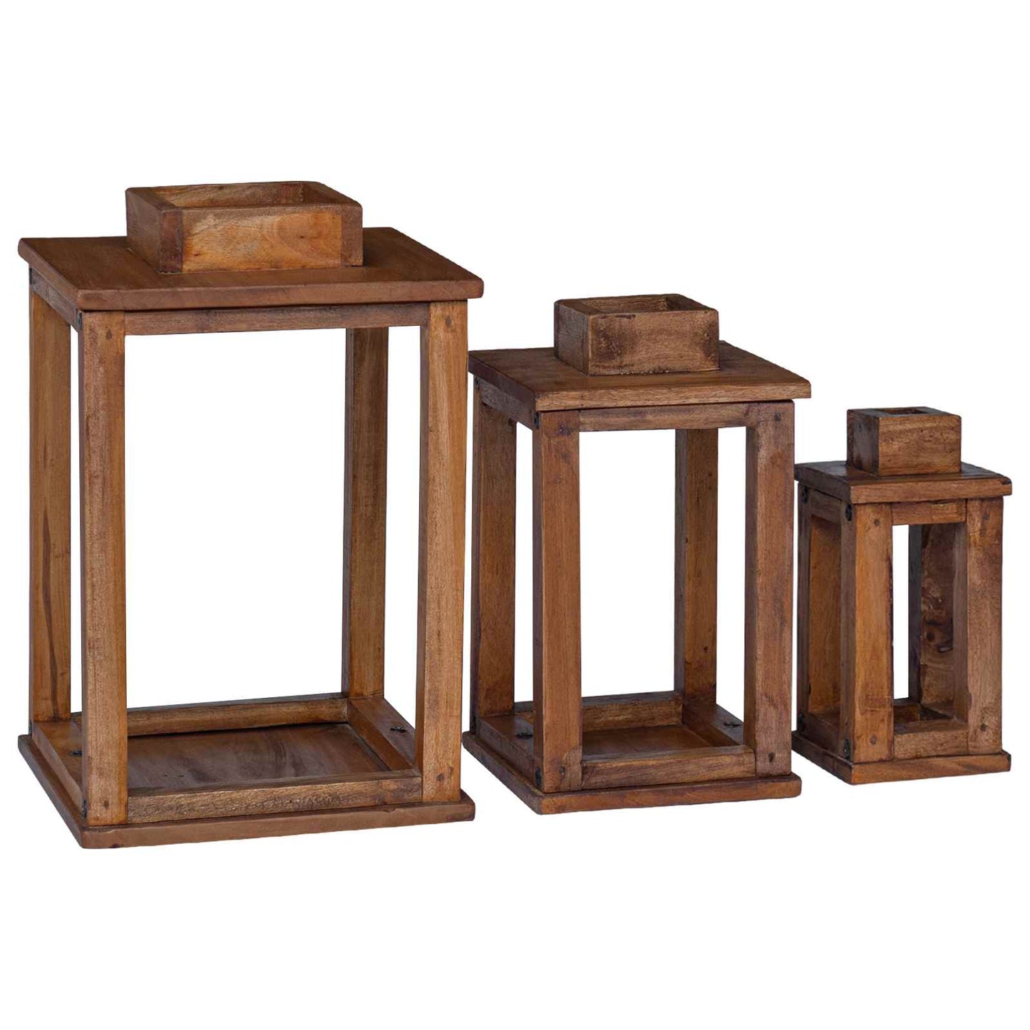 Laterne 3 pcs Natur Mahagoni Holz