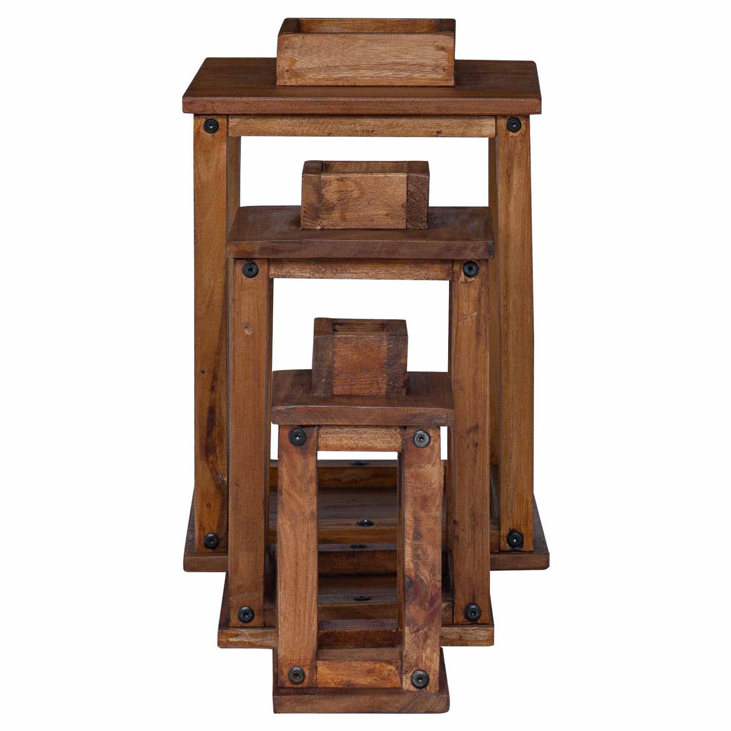 Laterne 3 pcs Natur Mahagoni Holz