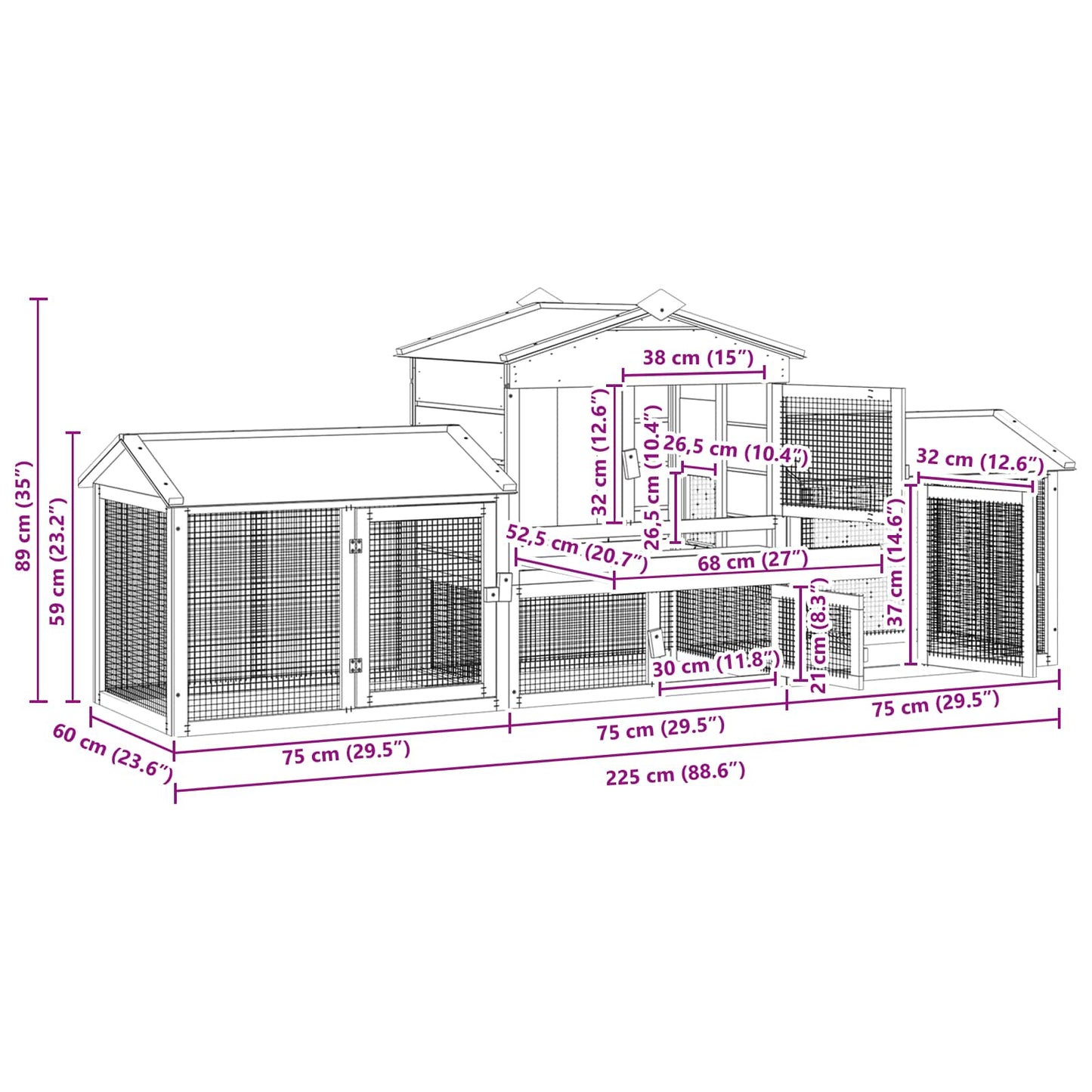 Hühnerunterkunft 3 pcs Braun Massives Kiefernholz