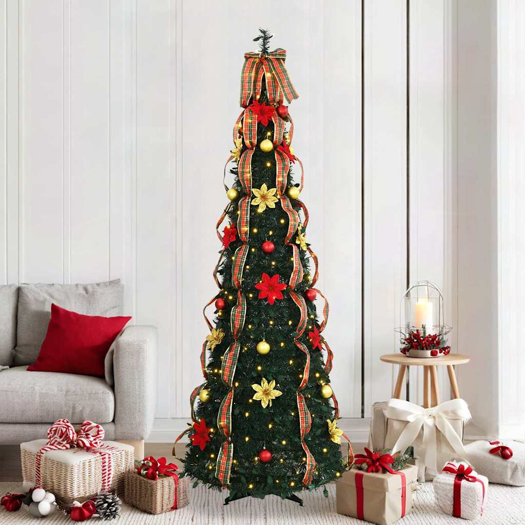 Albero di Natale artificiale con 200 LED, verde, 210 cm, PVC