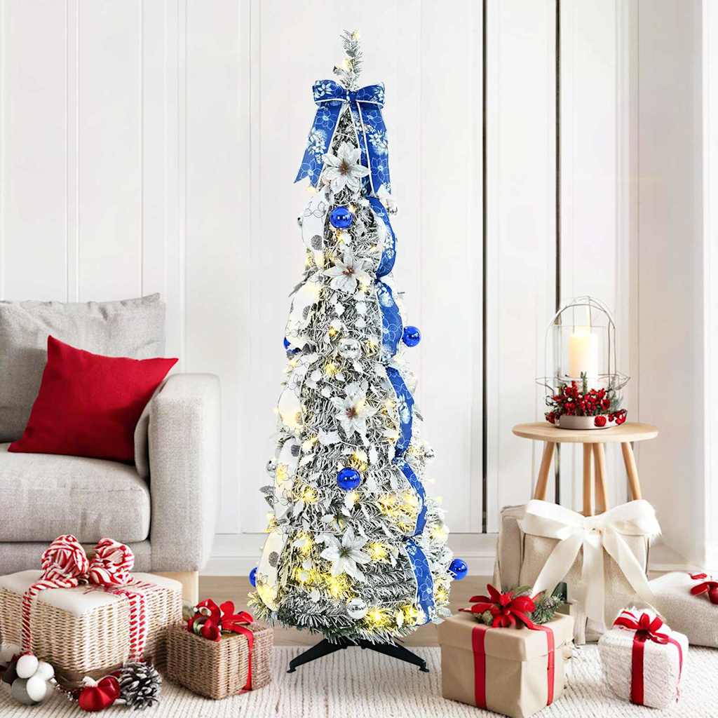 Künstlicher Weihnachtsbaum mit 100 LEDs Weiß 150 cm PVC
