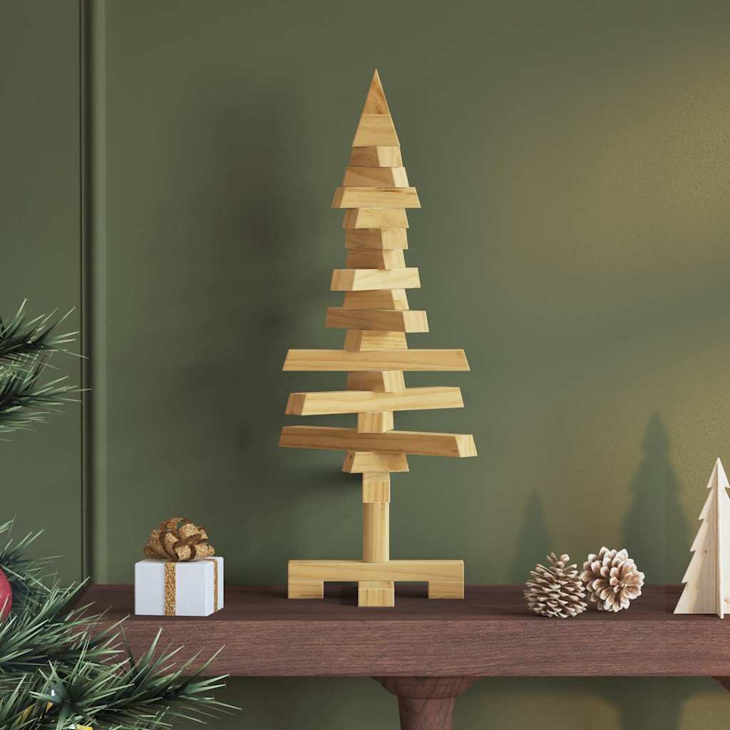 Albero di Natale in legno con supporto, marrone, 60 cm, legno di pino massiccio