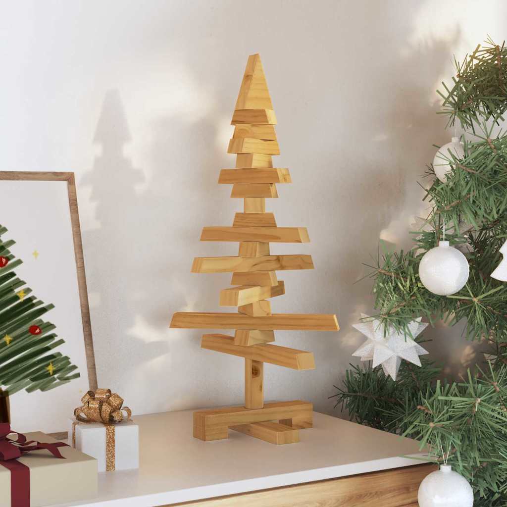 Albero di Natale in legno con supporto, marrone, 60 cm, legno di pino massiccio