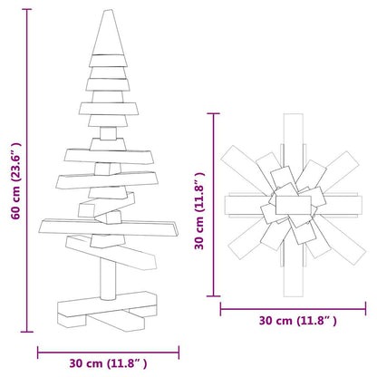 Albero di Natale in legno con supporto, marrone, 60 cm, legno di pino massiccio