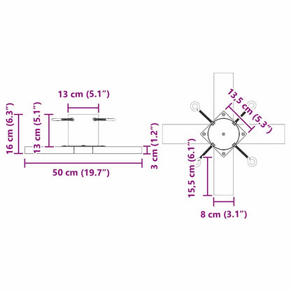 Supporto per albero di Natale, rosso, 50 x 50 x 16 cm, legno di pino massiccio