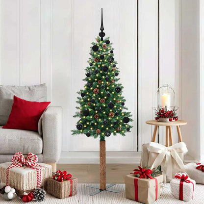 Albero di Natale sottile con 150 LED e supporto, verde, 150 cm
