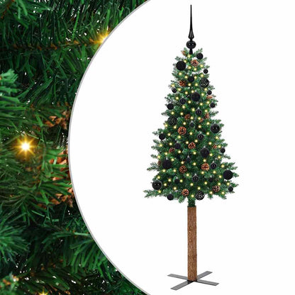 Albero di Natale sottile con 150 LED e supporto, verde, 150 cm