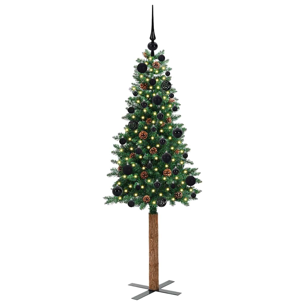 Albero di Natale sottile con 150 LED e supporto, verde, 150 cm
