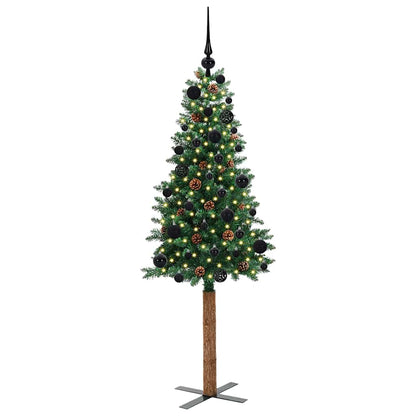 Albero di Natale sottile con 150 LED e supporto, verde, 150 cm