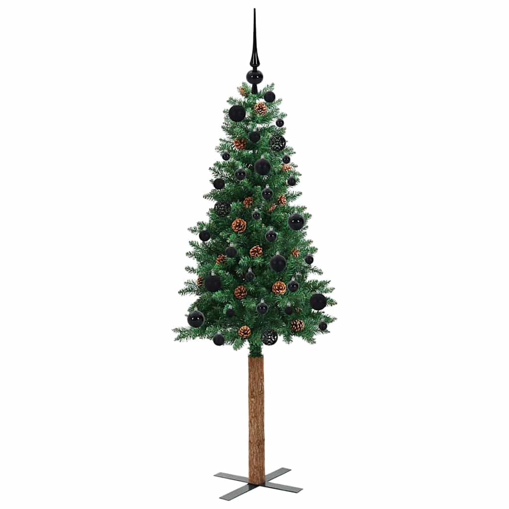 Albero di Natale sottile con 150 LED e supporto, verde, 150 cm
