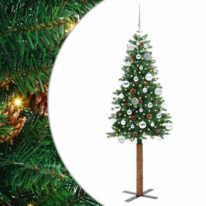 Albero di Natale sottile con 150 LED e supporto, verde, 150 cm