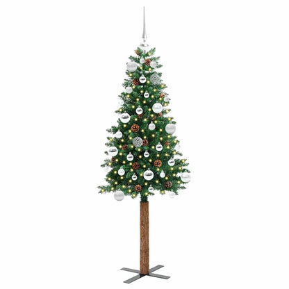 Albero di Natale sottile con 150 LED e supporto, verde, 150 cm