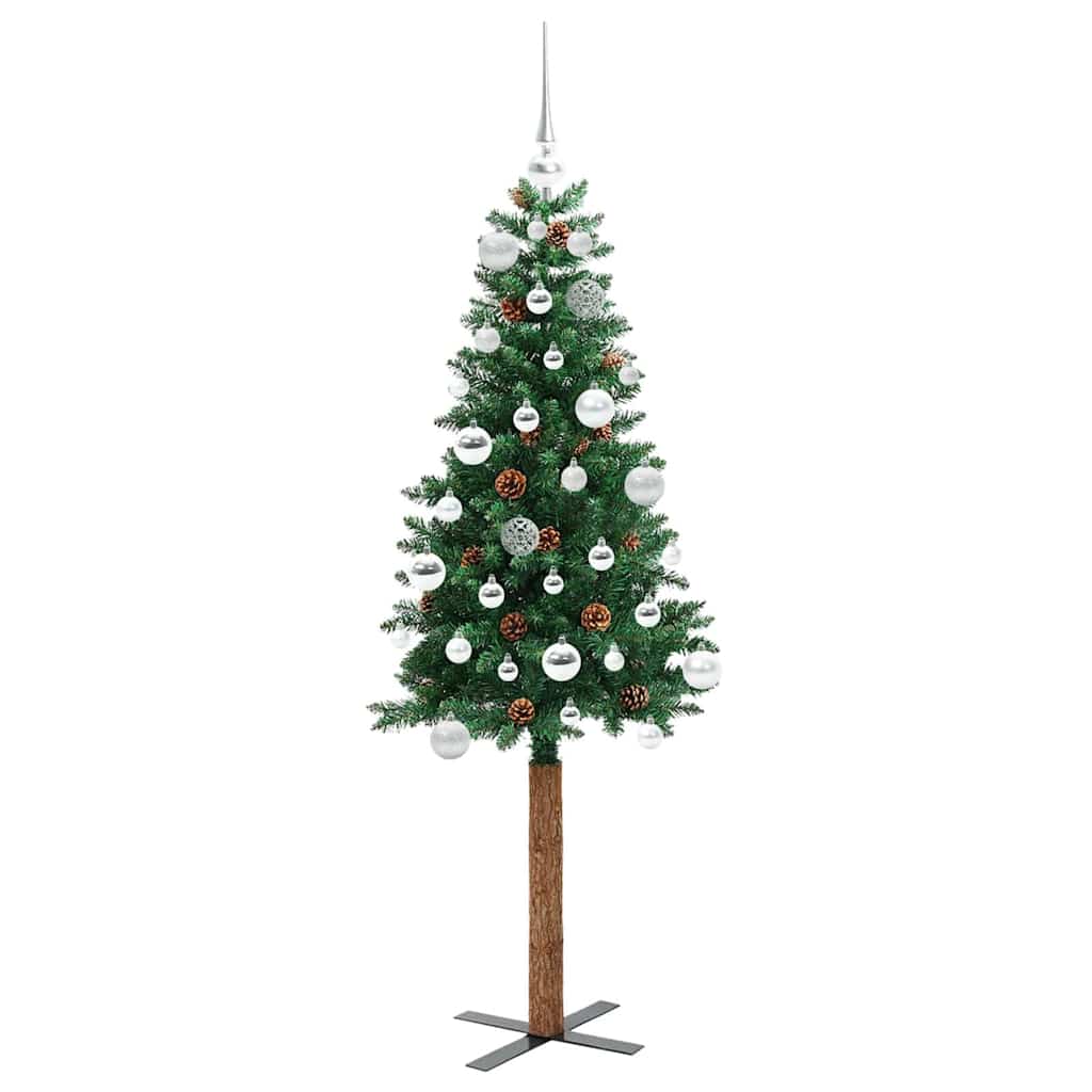 Albero di Natale sottile con 150 LED e supporto, verde, 150 cm