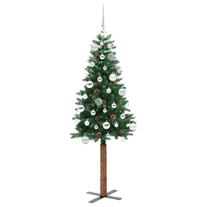 Albero di Natale sottile con 150 LED e supporto, verde, 150 cm