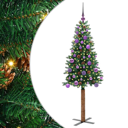 Albero di Natale sottile con 150 LED e supporto, verde, 150 cm