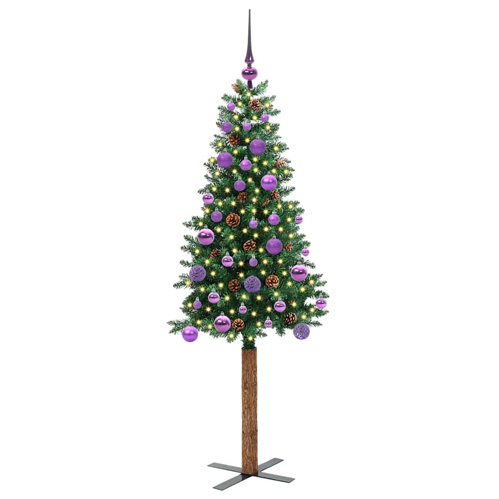 Albero di Natale sottile con 150 LED e supporto, verde, 150 cm
