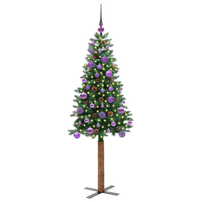 Albero di Natale sottile con 150 LED e supporto, verde, 150 cm