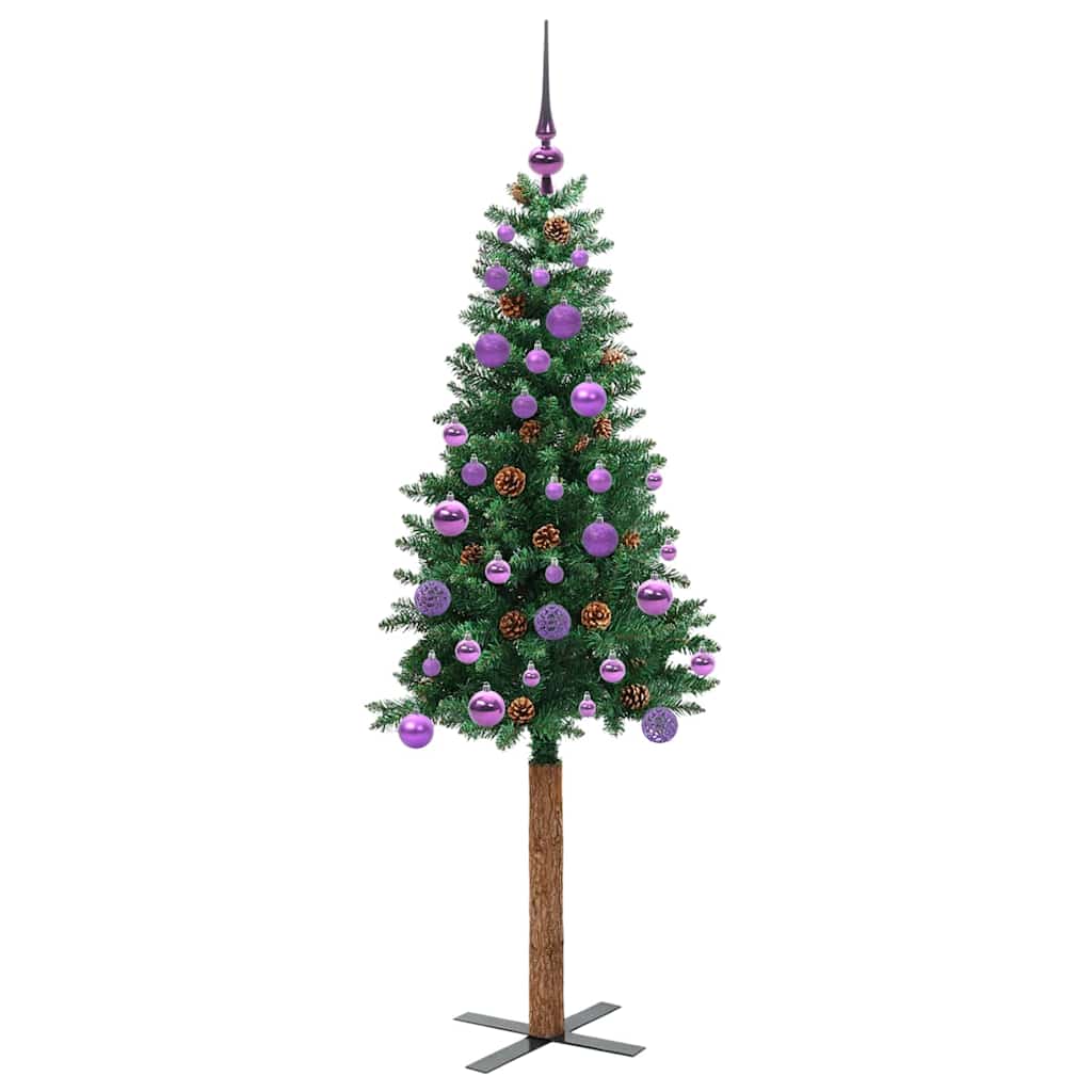 Albero di Natale sottile con 150 LED e supporto, verde, 150 cm