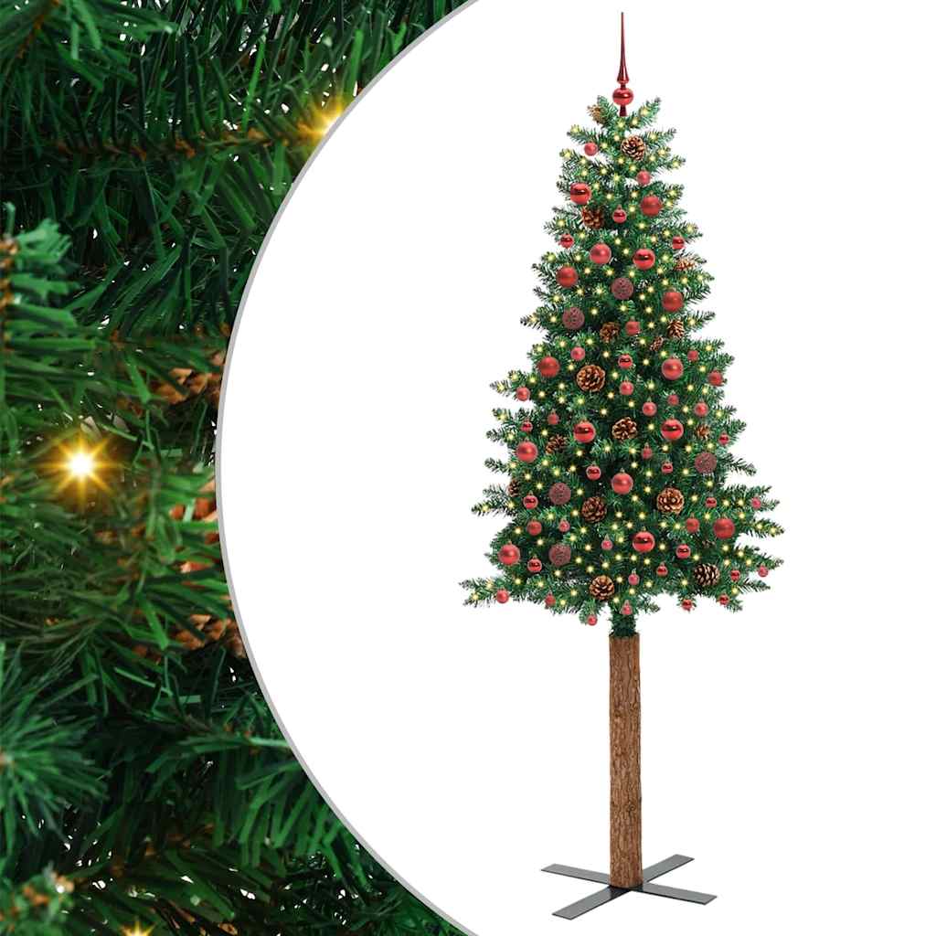 Schlanker Weihnachtsbaum mit 300 LEDs mit Ständer Grün 210 cm