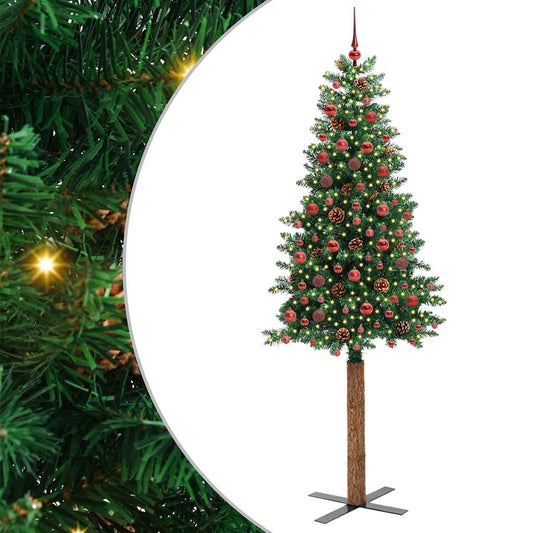 Schlanker Weihnachtsbaum mit 300 LEDs mit Ständer Grün 210 cm