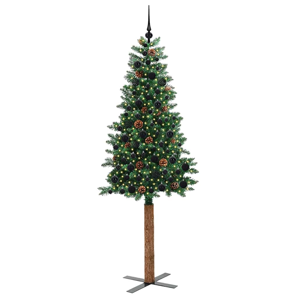 Schlanker Weihnachtsbaum mit 300 LEDs mit Ständer Grün 210 cm