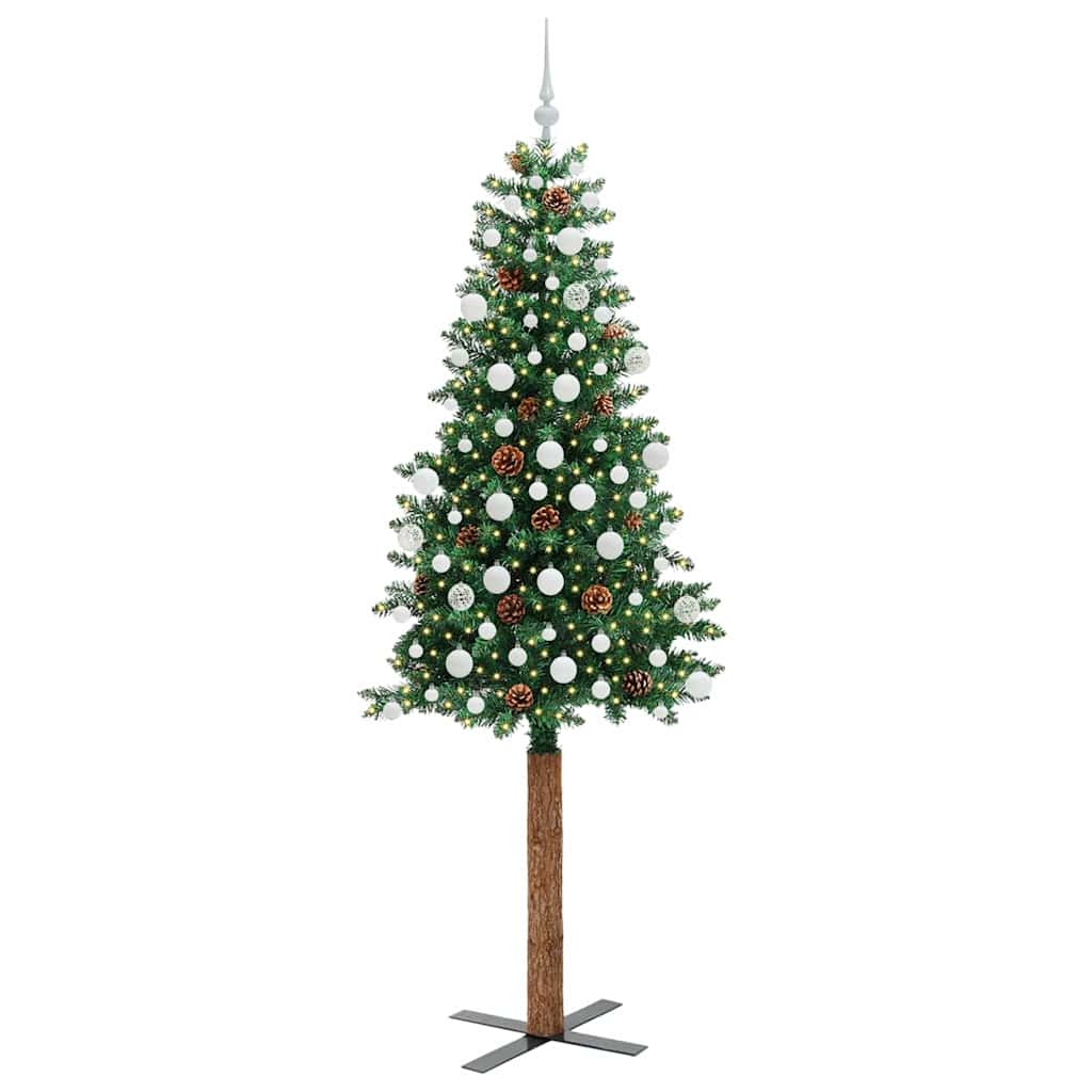 Schlanker Weihnachtsbaum mit 300 LEDs mit Ständer Grün 210 cm
