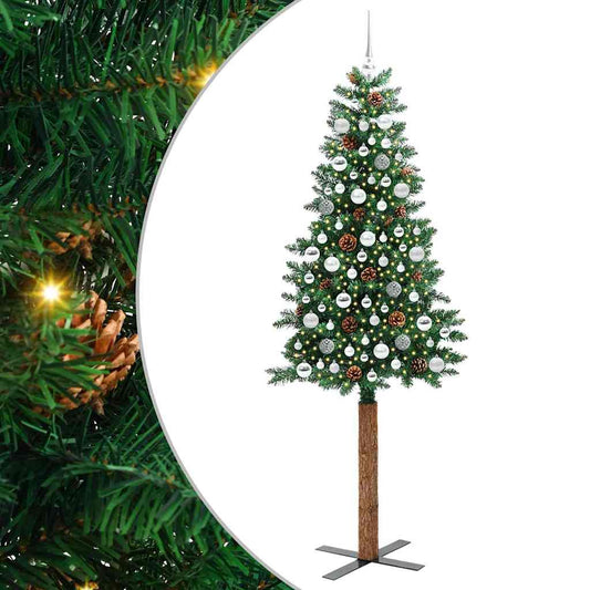 Schlanker Weihnachtsbaum mit 300 LEDs mit Ständer Grün 210 cm