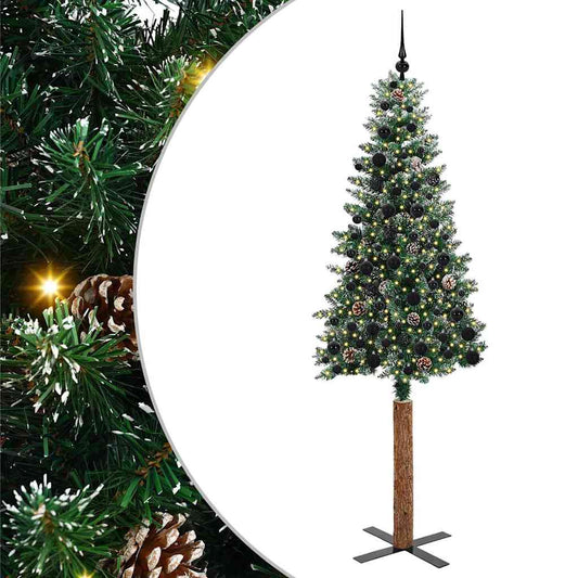 Schlanker Weihnachtsbaum mit 300 LEDs mit Ständer Grün 210 cm