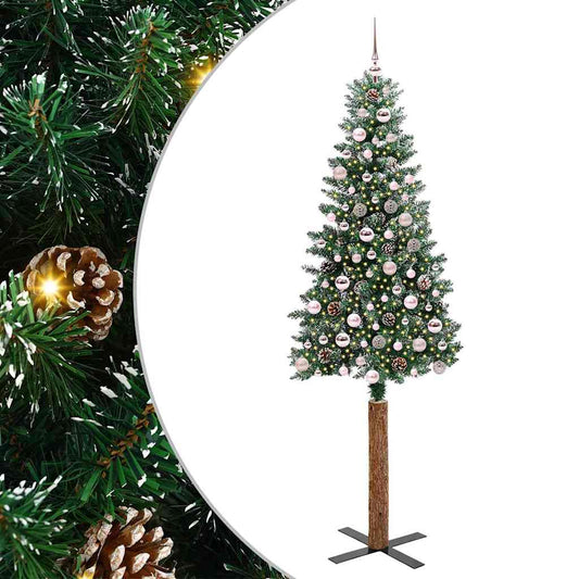 Schlanker Weihnachtsbaum mit 300 LEDs mit Ständer Grün 210 cm