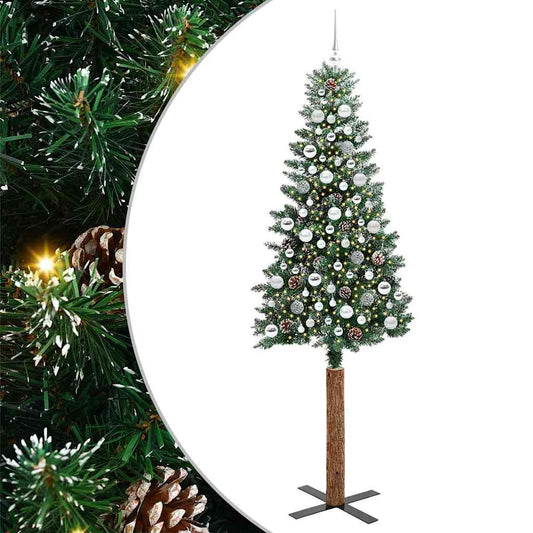 Schlanker Weihnachtsbaum mit 300 LEDs mit Ständer Grün 210 cm