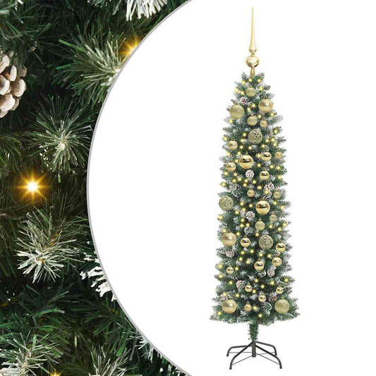 Künstlicher schlanker Weihnachtsbaum Grün und Weiß 120 cm