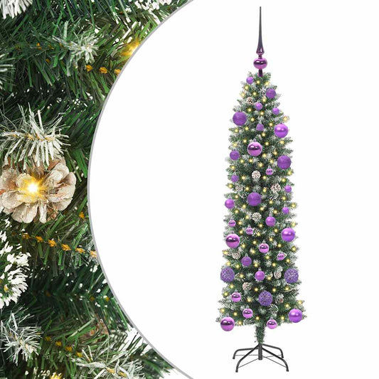 Künstlicher schlanker Weihnachtsbaum Grün und Weiß 120 cm