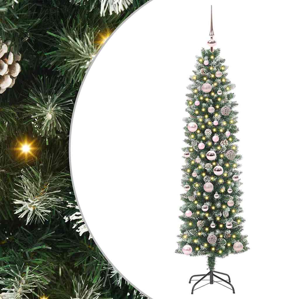 Künstlicher schlanker Weihnachtsbaum Grün und Weiß 150 cm
